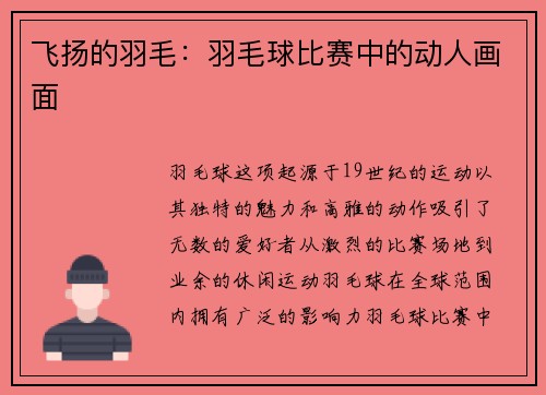 飞扬的羽毛：羽毛球比赛中的动人画面